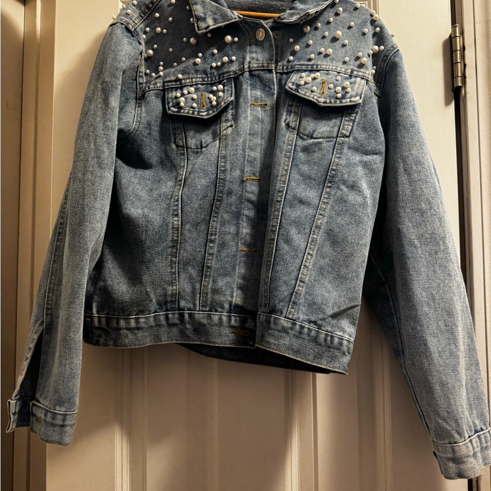 Light Blue Denim Jacket with Subtle Stud Details